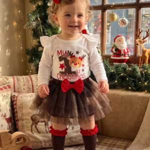 My First Christmas Romper with Skirt