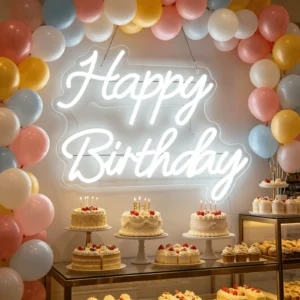 Happy Birthday White LED Neon Sign