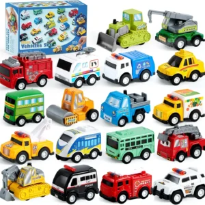 18 Pcs Pull Back City Cars and Trucks Toy Vehicles
