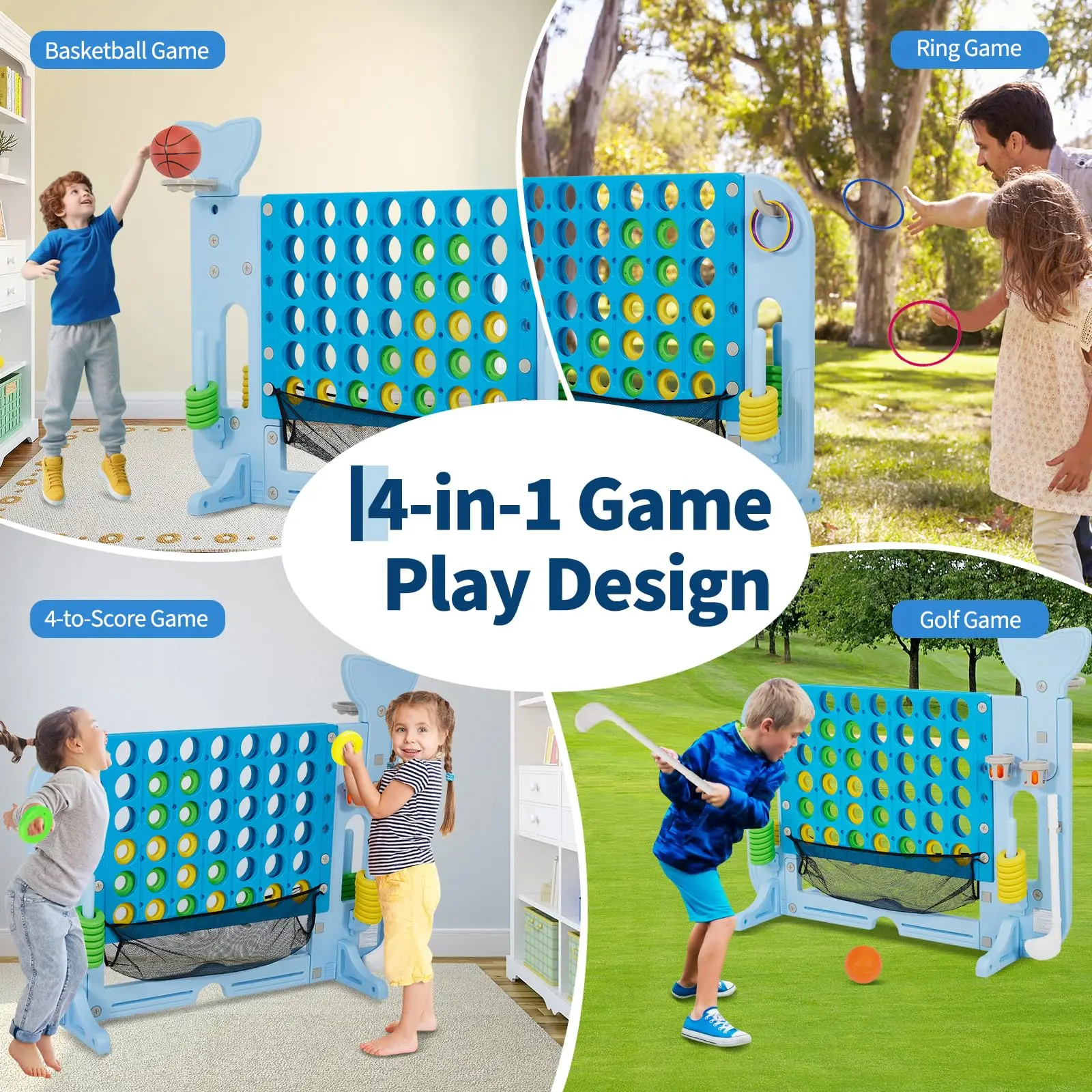 Giant 4 In A Row Game with Basketball and Golf Ring Toss - Image 3
