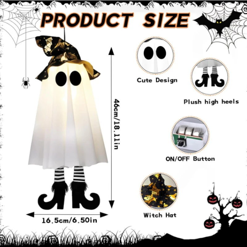 3pcs Halloween LED Light Up Hanging Witch Ghost - Image 2