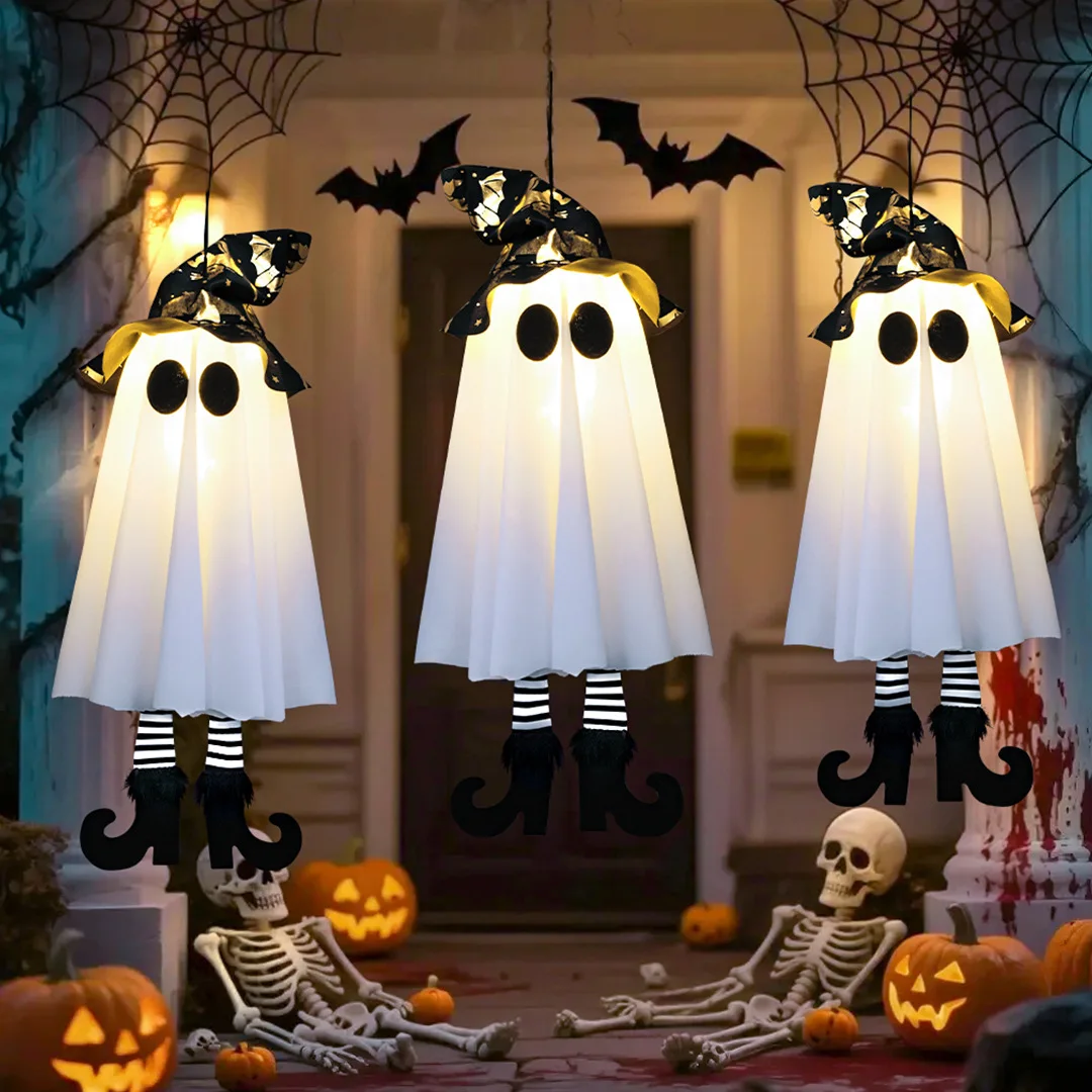 3pcs Halloween LED Light Up Hanging Witch Ghost - Image 1