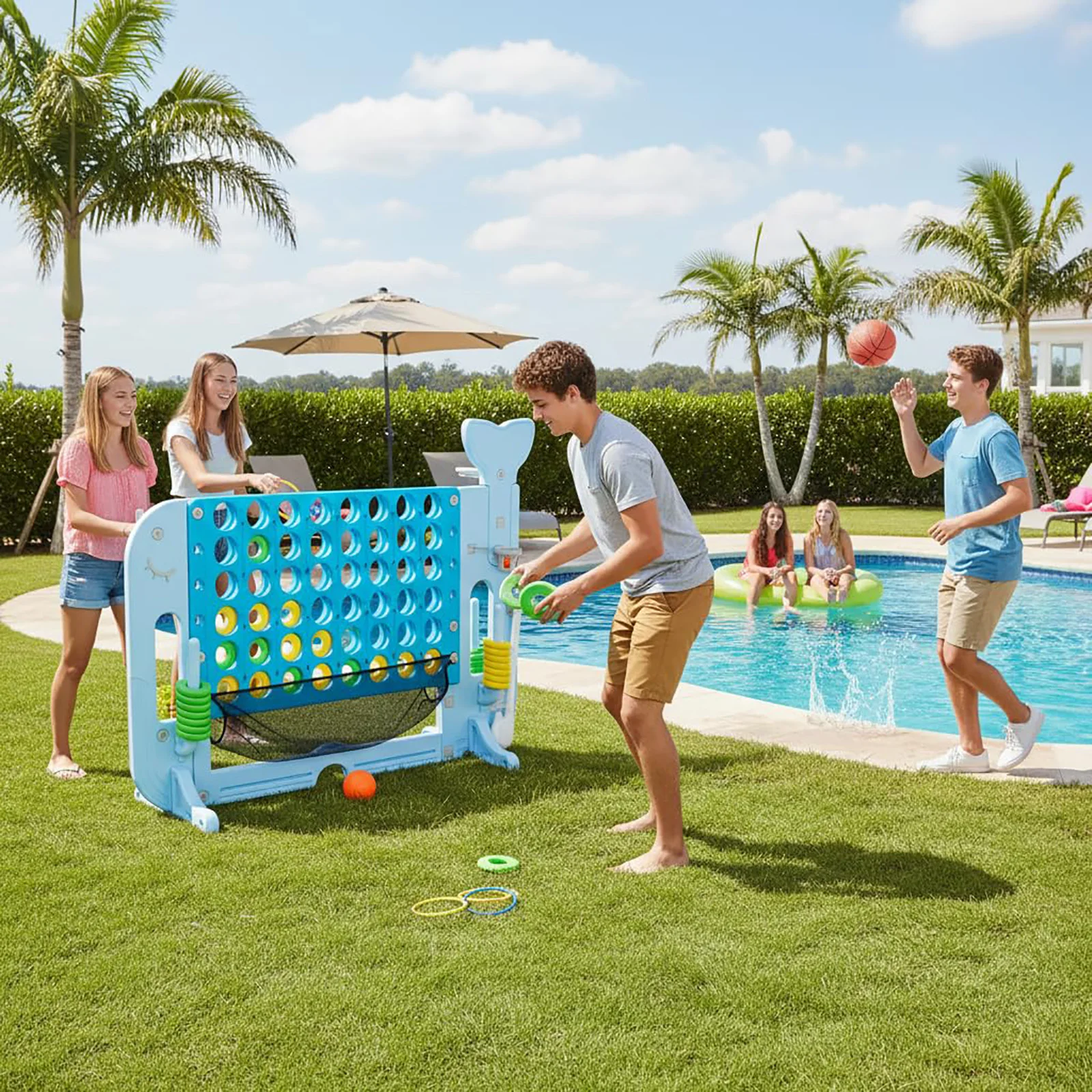 Giant 4 In A Row Game with Basketball and Golf Ring Toss - Image 8