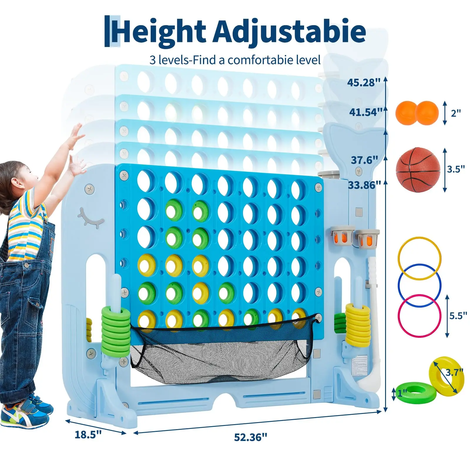 Giant 4 In A Row Game with Basketball and Golf Ring Toss - Image 5