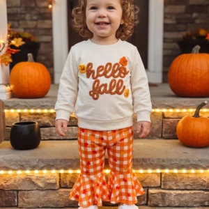 Embroidery Long Sleeve Pullover with Flare Pants