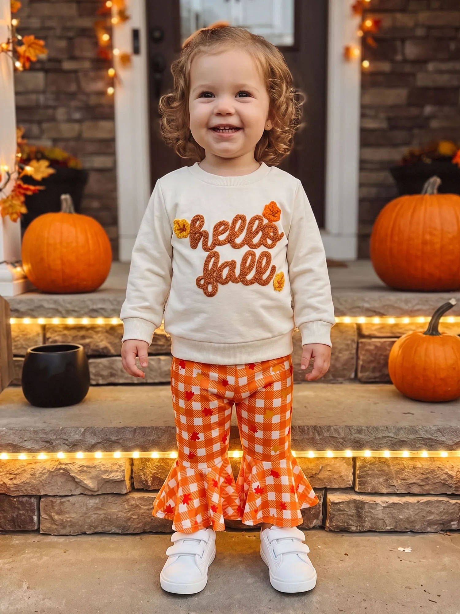 Embroidery Long Sleeve Pullover with Flare Pants - Image 1