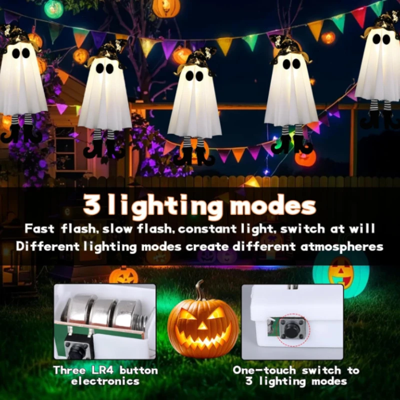 3pcs Halloween LED Light Up Hanging Witch Ghost - Image 3